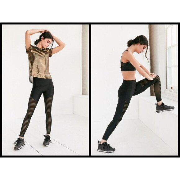 💕ONZIE💕 Fierce Mesh Leggings Striped Pattern NWT - Picture 1 of 8